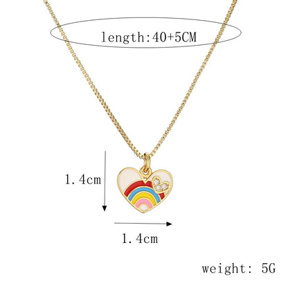 Ig Style Simple Style Pentagram Rainbow Heart Shape Copper Enamel Plating Inlay Zircon Gold Plated Pendant Necklace