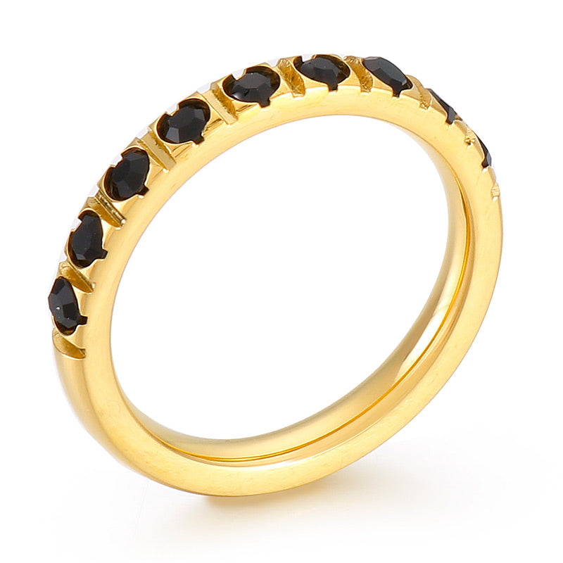 Simple Style Geometric Titanium Steel Plating Rhinestones 18k Gold Plated Rings