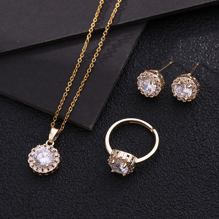 3 Pieces Fashion Round Titanium Steel Copper Inlay Zircon Women's Jewelry Set