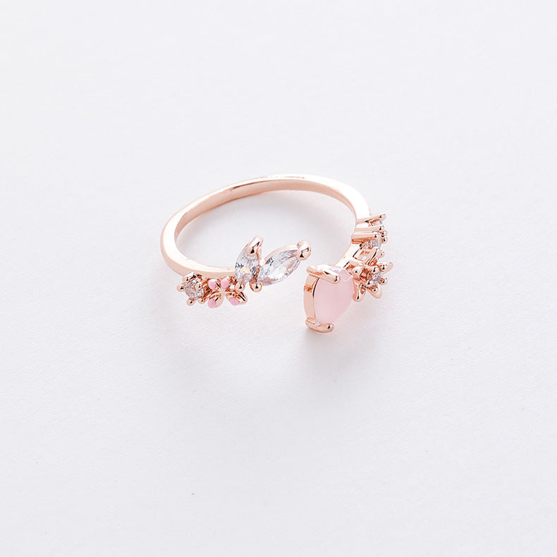 Fashion Heart Shape Copper Plating Inlay Zircon Rings 1 Piece