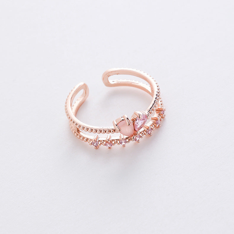 Fashion Heart Shape Copper Plating Inlay Zircon Rings 1 Piece