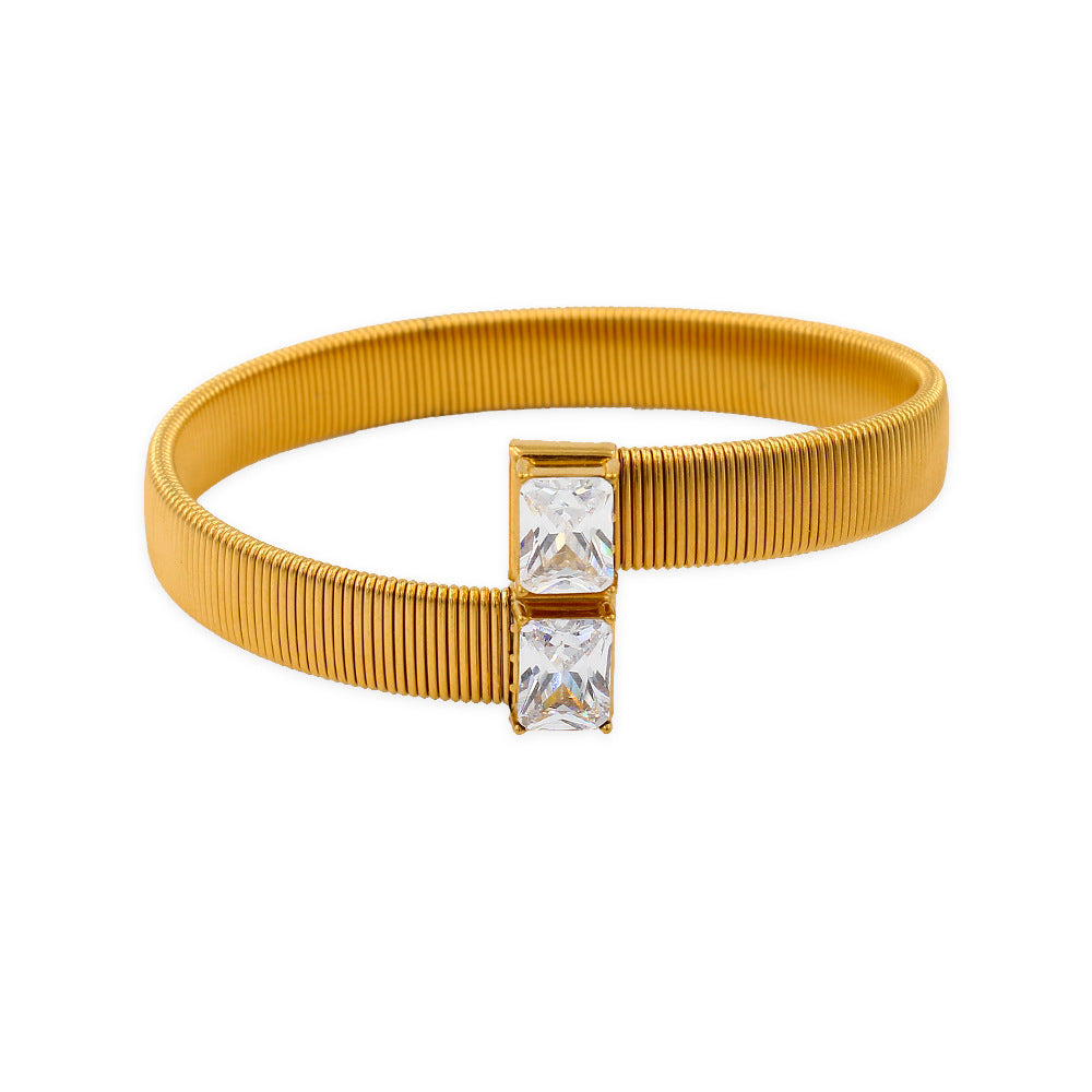 Fashion Square Stainless Steel Plating Inlay Zircon Bangle 1 Piece