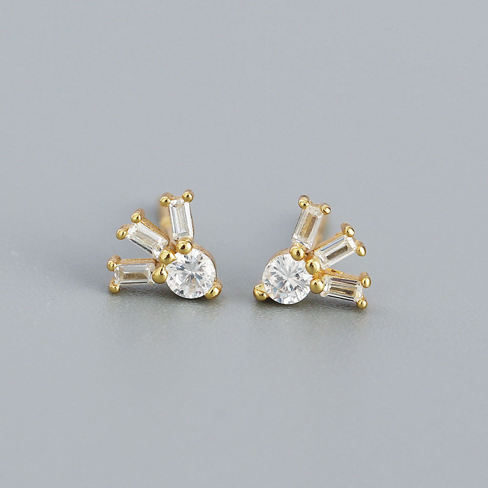 Fashion Irregular Sterling Silver Inlay Zircon Ear Studs 1 Pair