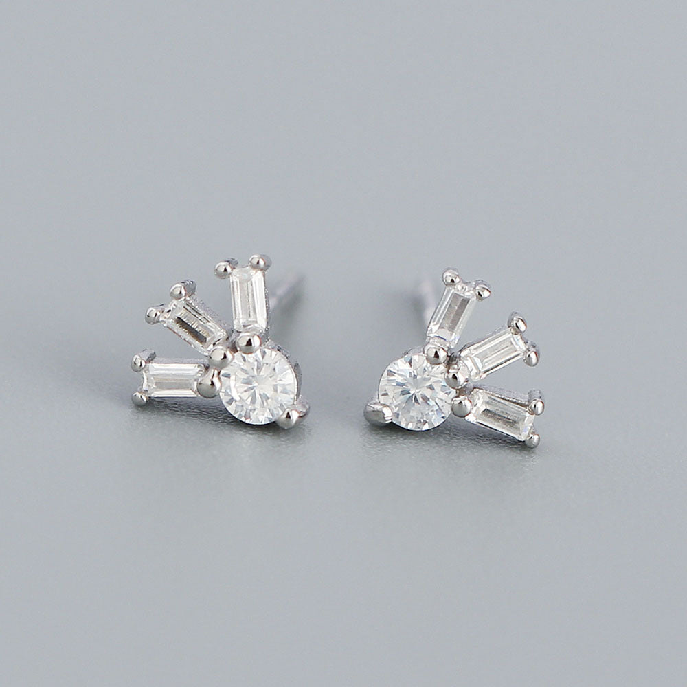 Fashion Irregular Sterling Silver Inlay Zircon Ear Studs 1 Pair