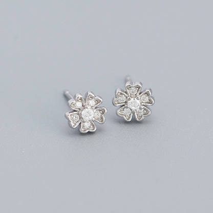 Fashion Flower Sterling Silver Inlay Zircon Ear Studs 1 Pair