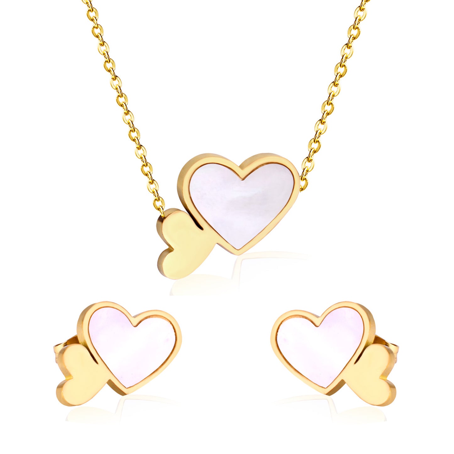 2 Pieces Fashion Heart Shape Stainless Steel Shell Plating Women's Jewelry Set