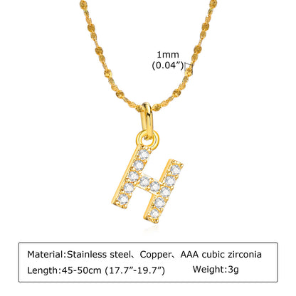 Simple Style Letter Stainless Steel Titanium Steel Inlay Artificial Diamond Pendant Necklace