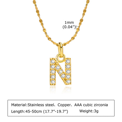 Simple Style Letter Stainless Steel Titanium Steel Inlay Artificial Diamond Pendant Necklace