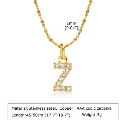 Simple Style Letter Stainless Steel Titanium Steel Inlay Artificial Diamond Pendant Necklace