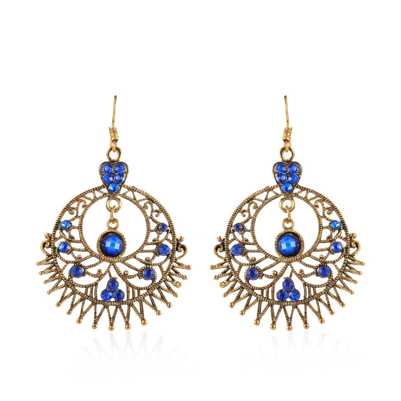 Exaggerated Large Round Hollow Alloy Retro Ethnic Earrings Female