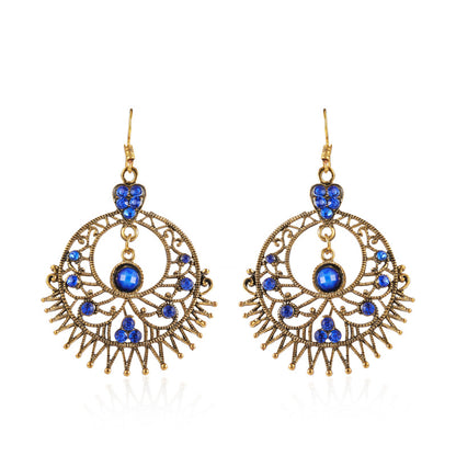 Exaggerated Large Round Hollow Alloy Retro Ethnic Earrings Female