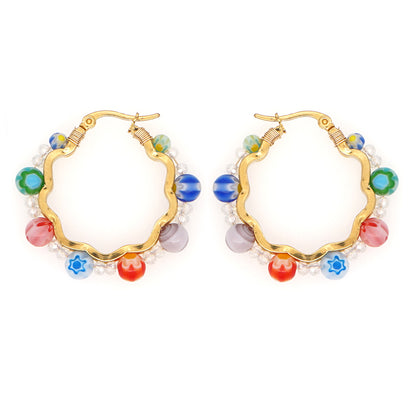 Bohemia European Retro Glass Rice Beads Diamond Stud Earrings