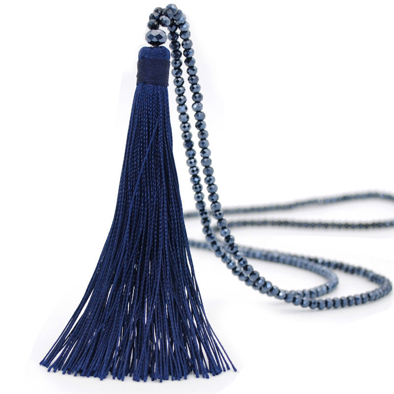 Fashion Solid Color Silk Thread Tassel Silk Thread Beaded Women's Sweater Chain