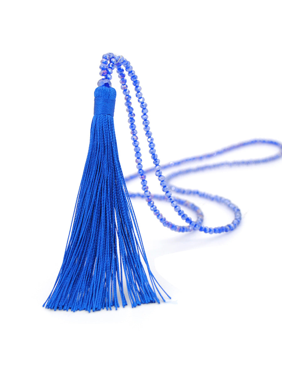 Fashion Solid Color Silk Thread Tassel Silk Thread Beaded Women's Sweater Chain