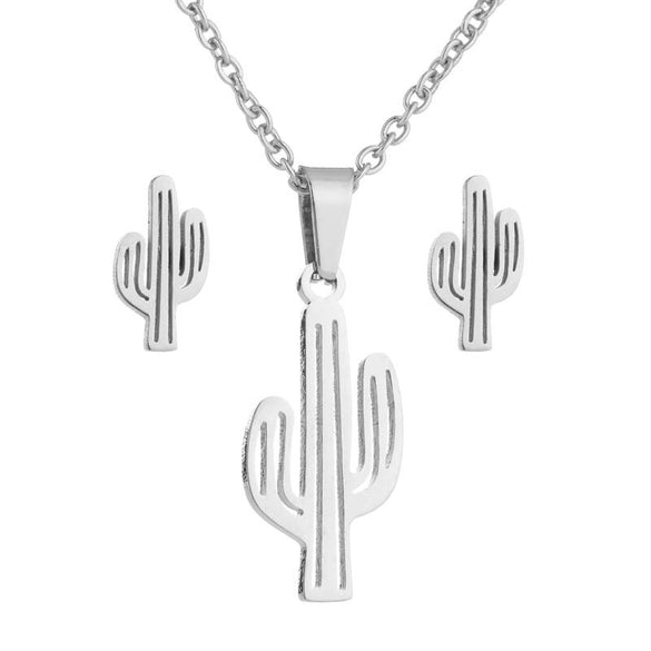 Fashion Cactus Stainless Steel Jewelry Set 2 Pieces