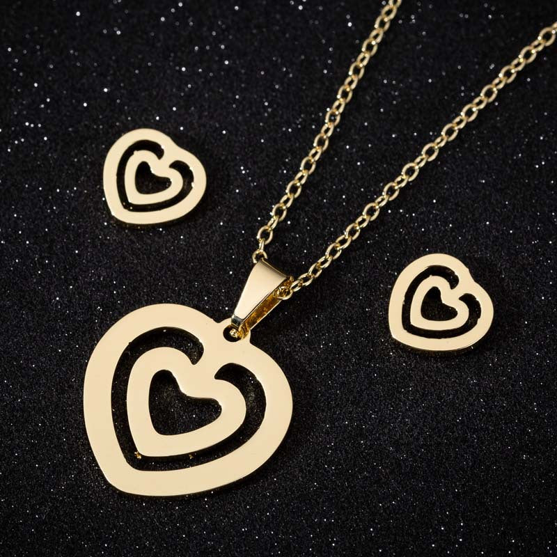 1 Set Simple Style Heart Shape Titanium Steel Plating Earrings Necklace