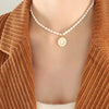 French Style Letter Pearl Titanium Steel Plating Inlay Shell Pendant Necklace 1 Piece