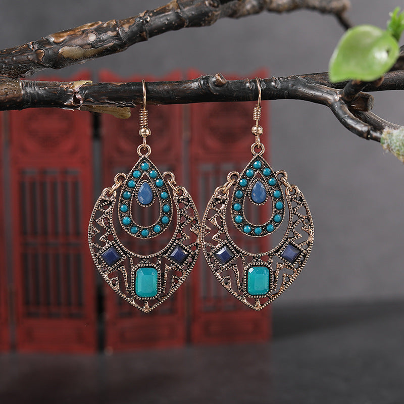 1 Pair Ethnic Style Sun Alloy Plating Inlay Beads Women's Drop Earrings