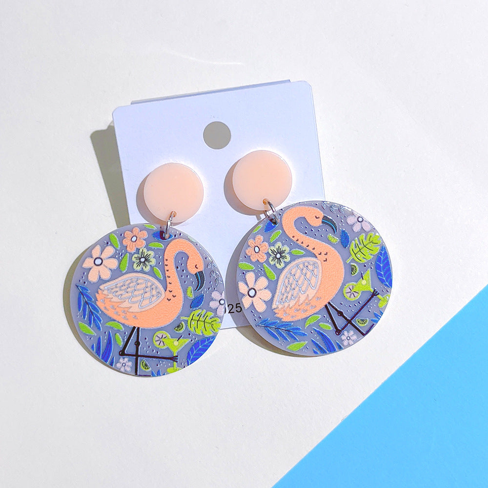 1 Pair Cartoon Style Cactus Leaves Flamingo Arylic Women's Drop Earrings