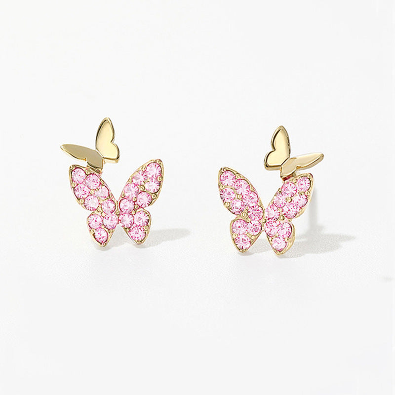 Fashion Butterfly Copper Inlay Rhinestones Ear Studs 1 Pair