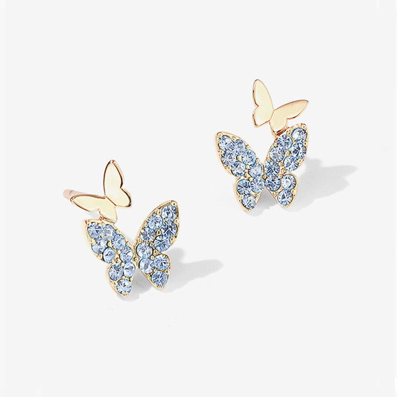 Fashion Butterfly Copper Inlay Rhinestones Ear Studs 1 Pair