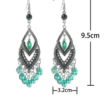 1 Pair Ethnic Style Water Droplets Alloy Tassel Plating Inlay Artificial Diamond Women's Drop Earrings