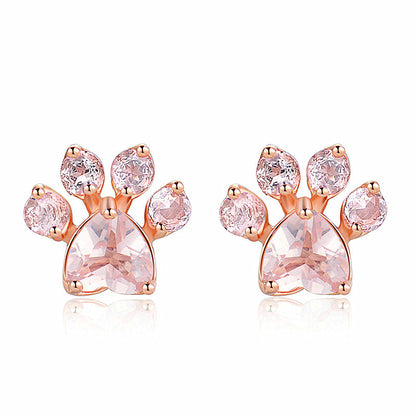 Fashion Paw Print Copper Inlay Zircon Ear Studs 1 Pair