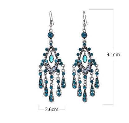 1 Pair Ethnic Style Water Droplets Tassel Alloy Tassel Rhinestones Women's Chandelier Earrings