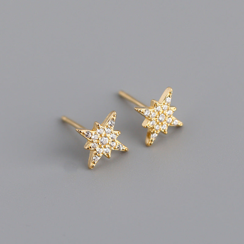 Fashion Star Sterling Silver Inlay Zircon Ear Studs 1 Pair