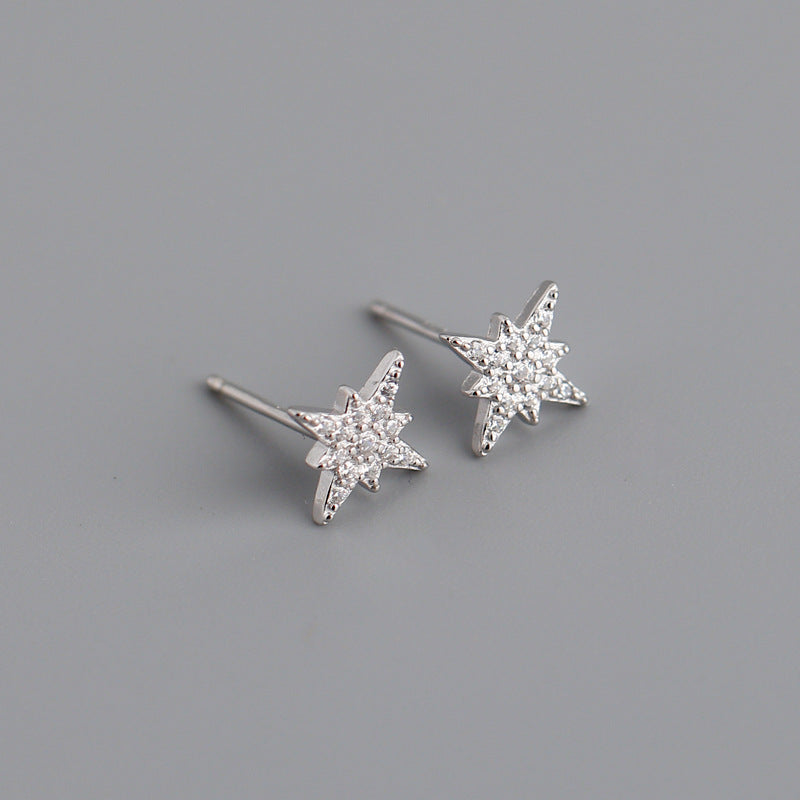 Fashion Star Sterling Silver Inlay Zircon Ear Studs 1 Pair