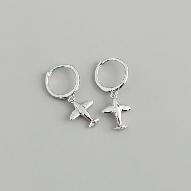 Fashion Airplane Sterling Silver Drop Earrings 1 Pair