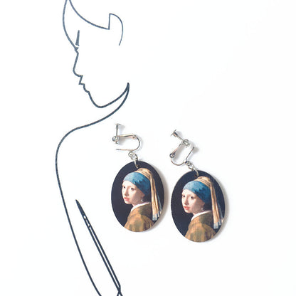 1 Pair Retro Oil Painting Wood Women's Drop Earrings