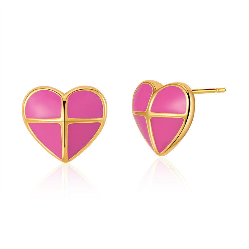 1 Pair Retro Sweet Triangle Devil's Eye Heart Shape Enamel Plating Inlay Copper Zircon 18k Gold Plated Ear Studs