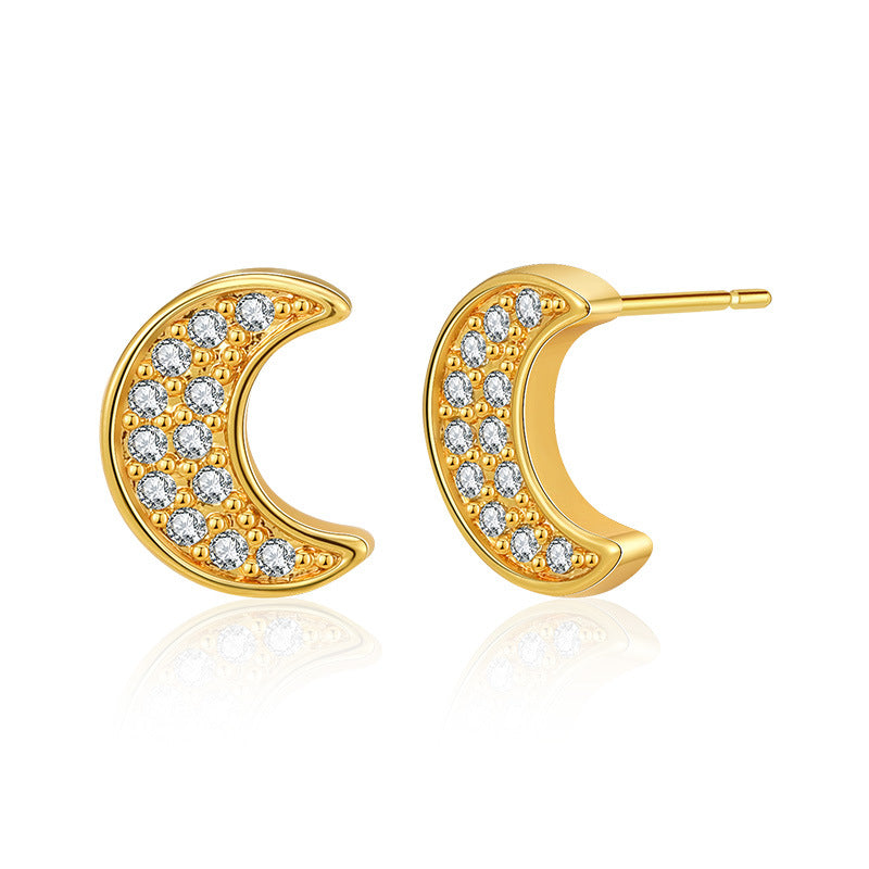 1 Pair Sweet Simple Style Moon Heart Shape Plating Inlay Copper Zircon Ear Studs