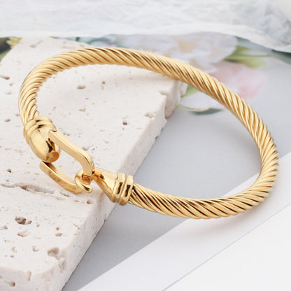 Retro Solid Color Titanium Steel Plating Bangle 1 Piece