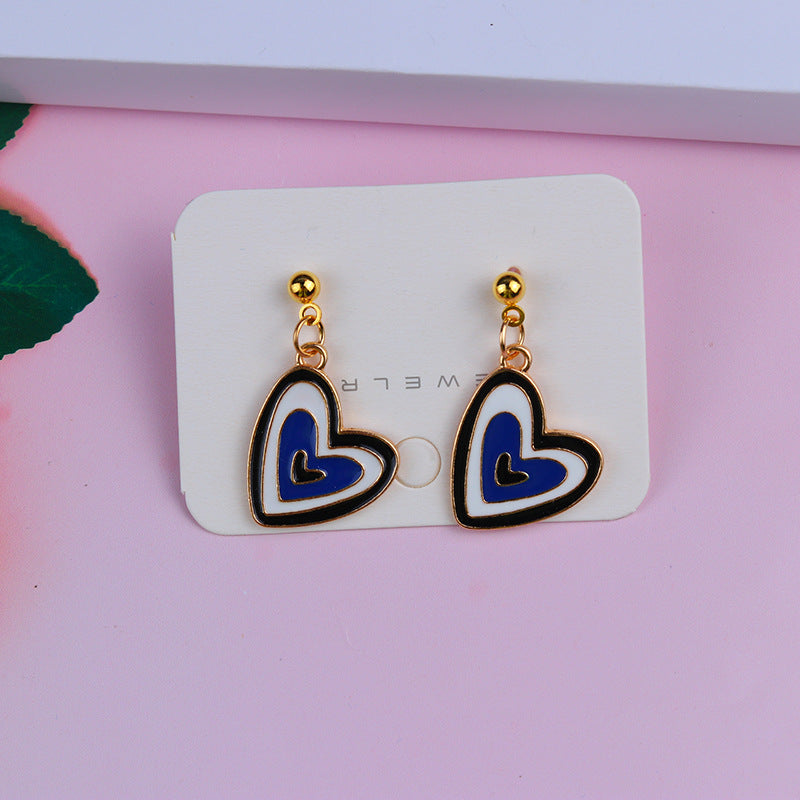 1 Pair Sweet Color Block Heart Shape Alloy Women's Earrings