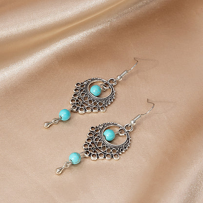 1 Pair Bohemian Water Droplets Tassel Alloy Inlay Turquoise Women's Drop Earrings