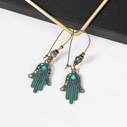 1 Pair Bohemian Water Droplets Tassel Alloy Inlay Turquoise Women's Drop Earrings