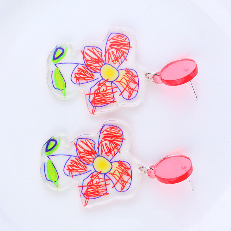 1 Pair Retro Heart Shape Flower Arylic Patchwork Valentine's Day Women's Chandelier Earrings