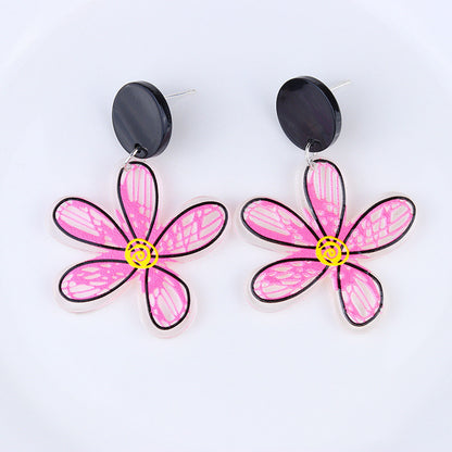 1 Pair Retro Heart Shape Flower Arylic Patchwork Valentine's Day Women's Chandelier Earrings