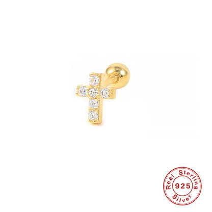 1 Piece Classic Style Cross Plating Inlay Sterling Silver Artificial Gemstones Ear Studs