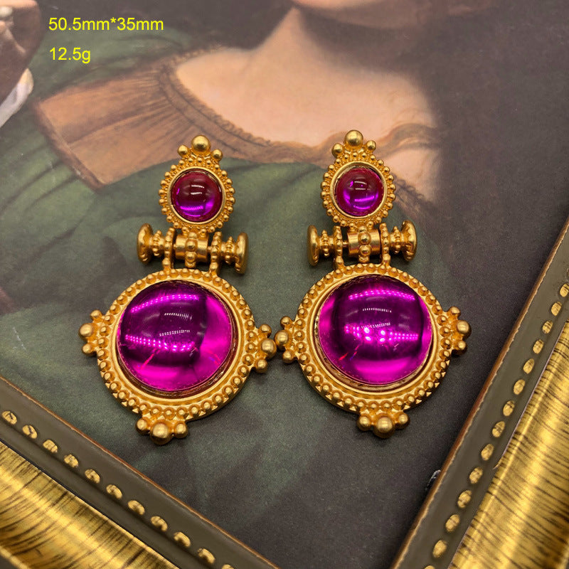 1 Pair Retro Geometric Alloy Plating Glass Women's Drop Earrings