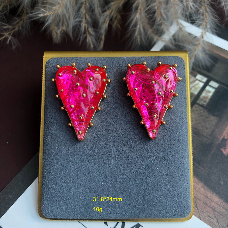 1 Pair Retro Heart Shape Alloy Plating Resin Women's Earrings