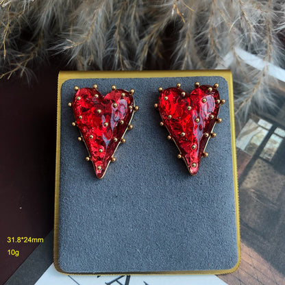 1 Pair Retro Heart Shape Alloy Plating Resin Women's Earrings