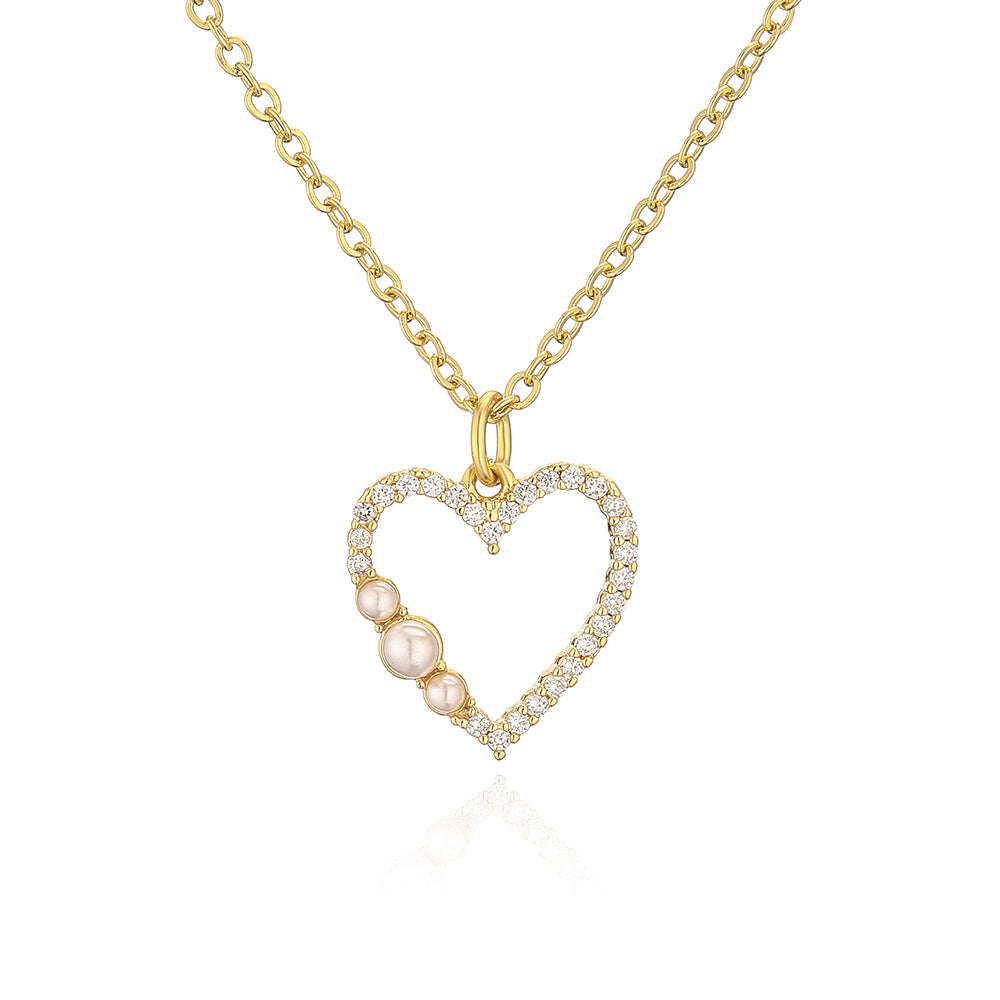 Fashion Heart Shape Copper Plating Zircon Pendant Necklace