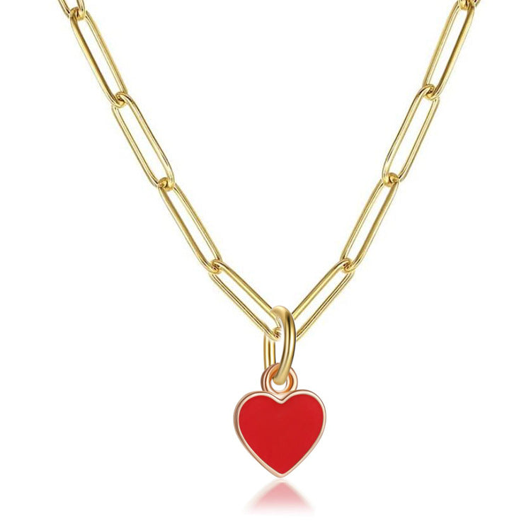 Fashion Heart Shape Stainless Steel Enamel Pendant Necklace 1 Piece