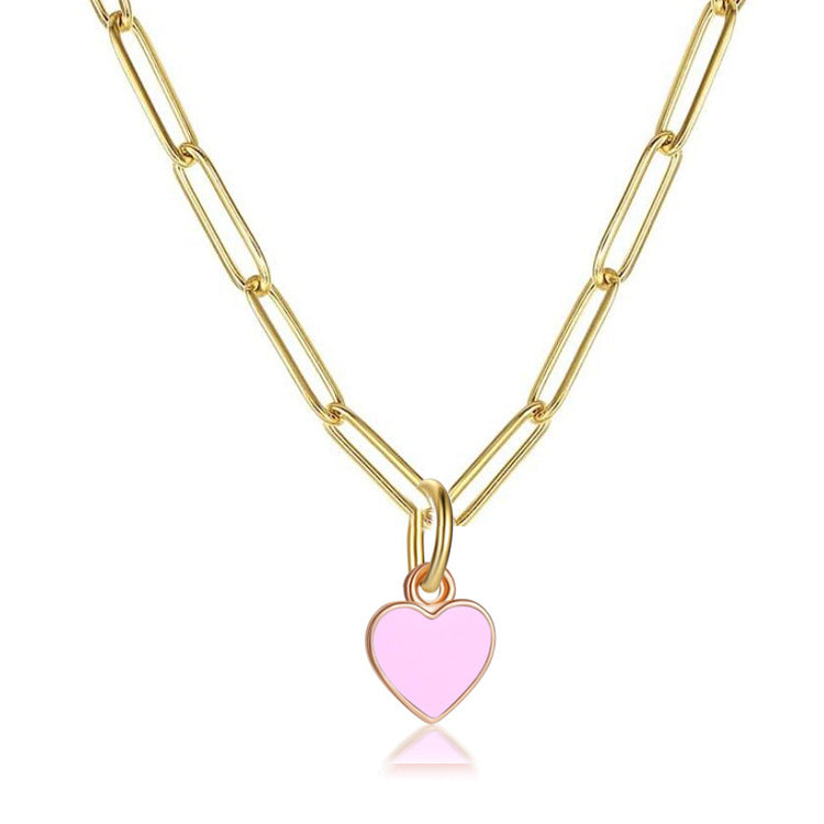 Fashion Heart Shape Stainless Steel Enamel Pendant Necklace 1 Piece