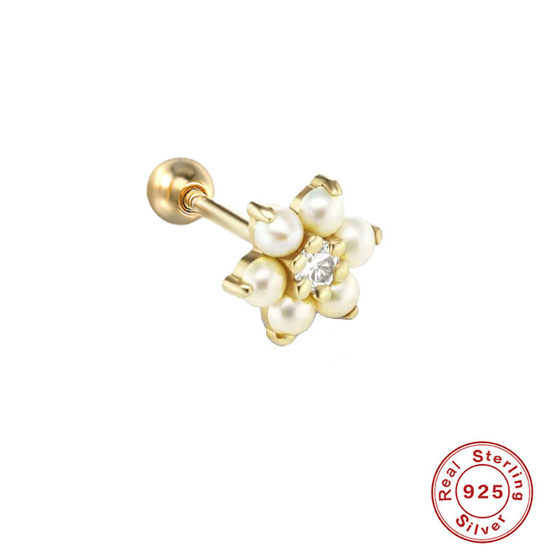 1 Piece Fashion Flower Plating Inlay Sterling Silver Zircon Ear Studs