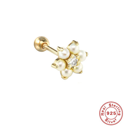 1 Piece Fashion Flower Plating Inlay Sterling Silver Zircon Ear Studs