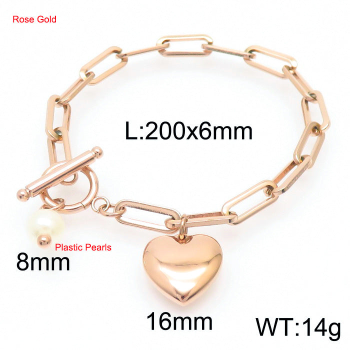 Fashion Stainless Steel Peach Heart Ot Buckle Necklace Bracelet Set Wholesale Gooddiy